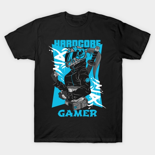 Hardcore Gamer Blue Ninja T-Shirt by Gamers World Store